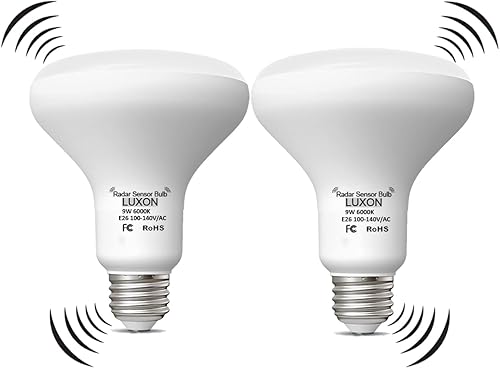 LUXON Bombillas con sensor de movimiento de radar BR25 de 9 W, detector equivalente al atardecer al amanecer de 90 W, iluminación de lámpara LED