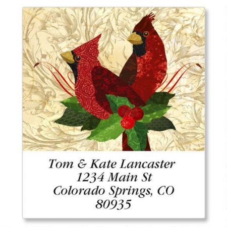 Holiday Cardinals Square Christmas Return Address Labels - Set of 144 1-1/2" x 1-3/4" Self-Adhesive, Flat-Sheet labels