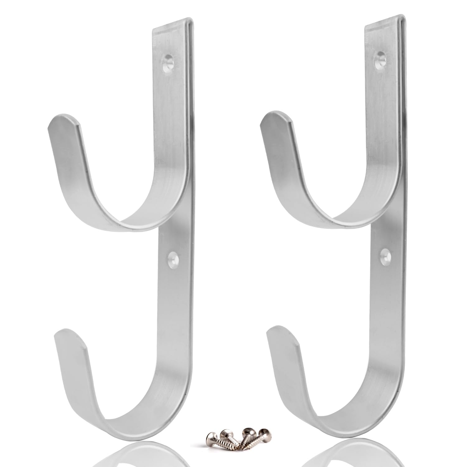 Lot de 2 crochets de fixation larges en aluminium argenté robuste avec vis pour piscine, bâtons télescopiques, écumoires, brosses, tuyaux d'aspiration, matériel de jardin, etc