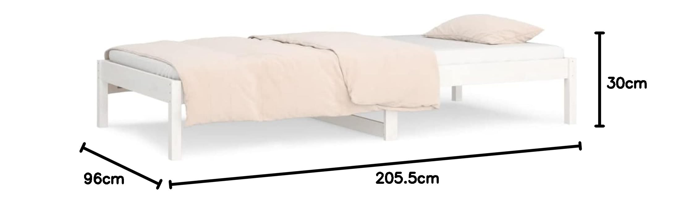 Homgoday Dormeuse bez materaca biały 90 x 200 cm lite drewno sosna, sofa rozkładana, sofa rozkładana, gotowe łóżko, rama sofy, łóżko fotelika model 820413IT