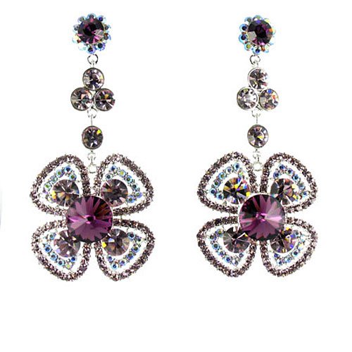 Pendientes de flores con brillantes y baño de plata fina en morado