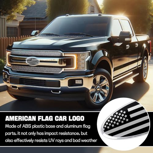 Image of Front Grille American Flag Emblem, 9 Inch US Flag Oval Emblem, Aluminum Front Grill Rear Tailgate Badge Nameplate Replacement for F150 F250 F350, 11-14 Edge, 11-16 Explorer