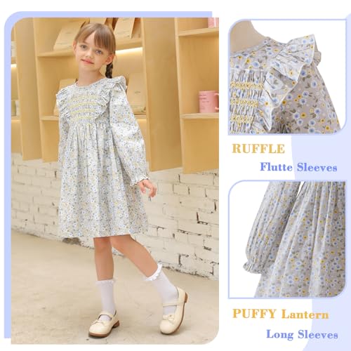Girls Smocked Blue Dress Toddler Floral Summer Dress Vintage Dresses Kindergarten Graduation Dress4