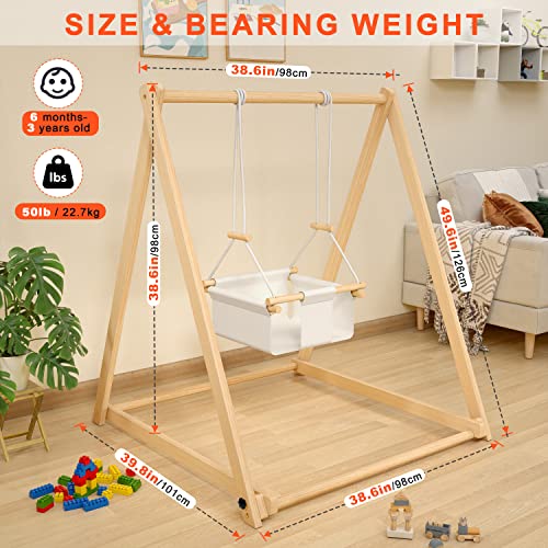 Wooden Toddler Swing Set With Kids Play Tent, Foldable Baby Swing Set With Durable Pine & Velcro, Portable Kid Swing Kids Play Tent Large Kids Playhouse For Toddlers 6-36 Months, Easy To Assemble #TOP5