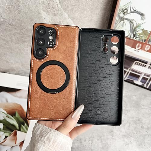 Étui en cuir avec anneau de pliage rétro pour Galaxy A36 5G marron - 3