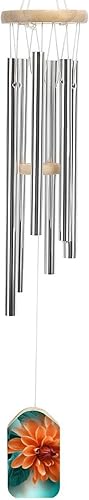 Miniatura 7 de Campanillas de viento de aluminio de 20.5 pulgadas para exteriores, verde azulado y estampado de flores, con 6 tubos de aluminio, campanillas de