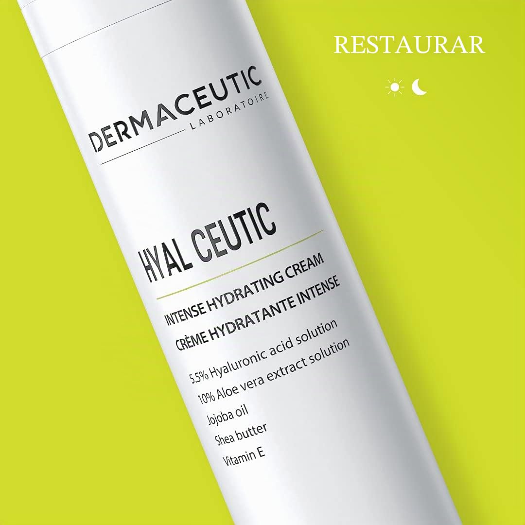 Hyal Ceutic | Crema facial hidratante y antiedad | Ácido hialurónico, aloe vera, aceite de jojoba, vitamina E y manteca de karité, cuidado calmante antiarrugas | 40 ml | Dermaceutic