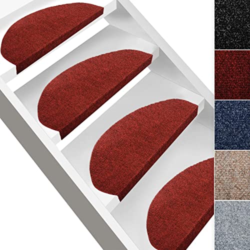 etm Set de 15 marchettes d'escalier Surface Confortable et antidérapante | Taille 25x65cm | Couleurs diverses - Rouge