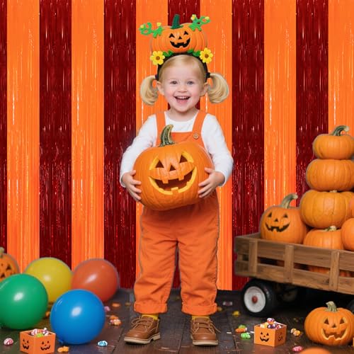 Image of TONIFUL 2Pcs Red Orange Door Streamers,Green Photo Booth Backdrop,Metallic Streamers Green Foil Fringe Curtains for Birthday,Christmas,New Year,Thanksgiving,St. Patrick's Day Party Streamers Decor