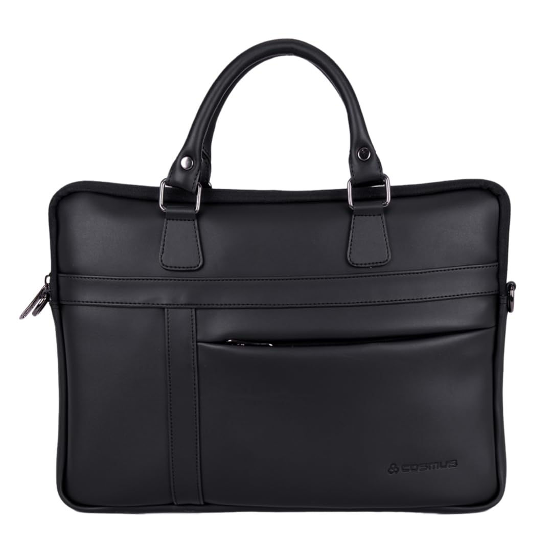 COSMUS Sharp 13 Inch PU Leather Laptop Messenger Office Bag with Trolley Strap (BLACK) (B0CVGJNGDW) Amazon Price History, Amazon Price Tracker