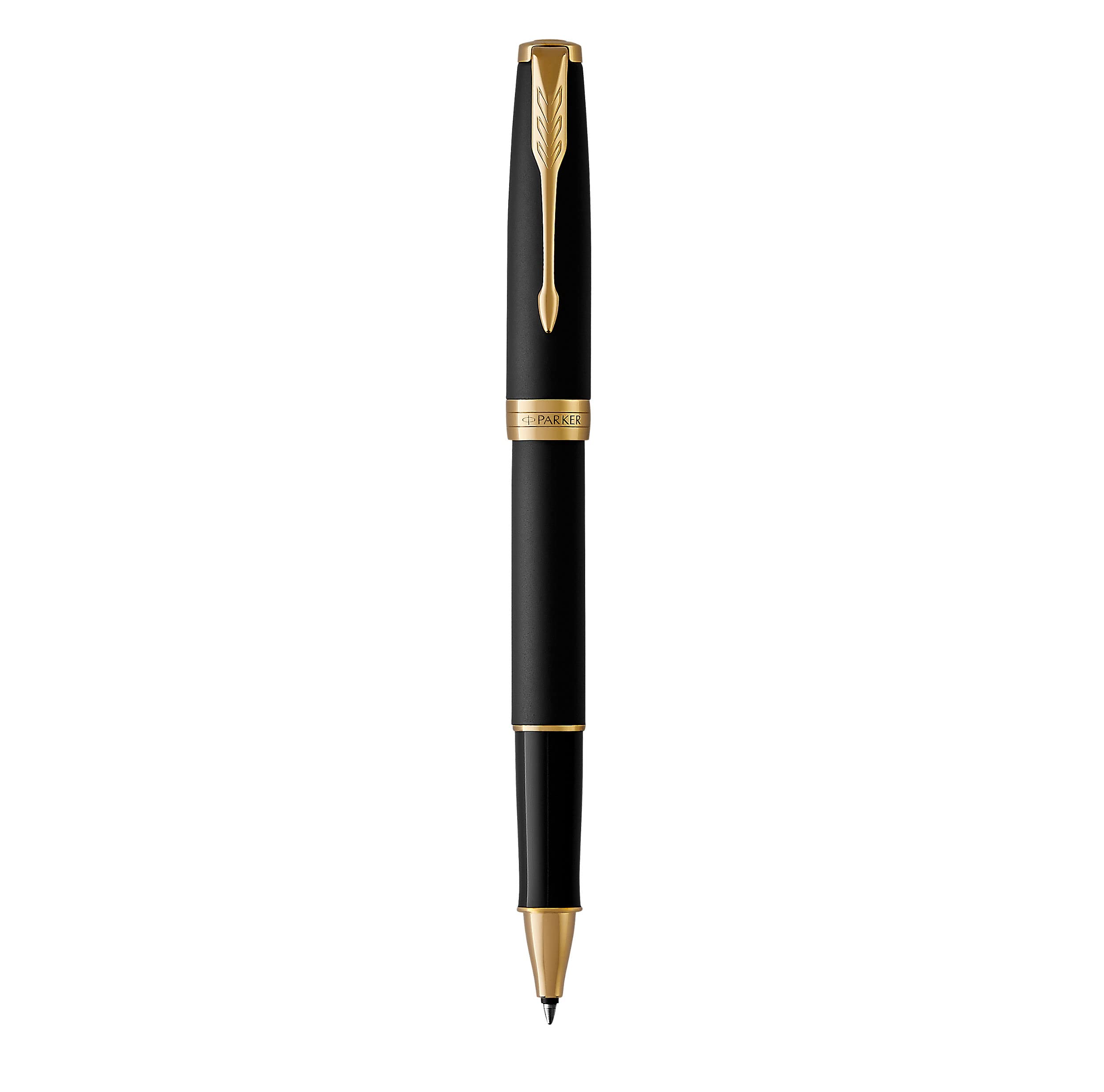 PARKERSonnet Rollerball Pen | Matte Black Lacquer with Gold Trim | Fine Point Black Ink | Gift Box