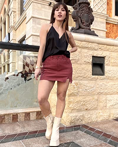 Image of luvamia Jean Skort Women High Waisted Stretchy Denim Mini Skirt Side Slit