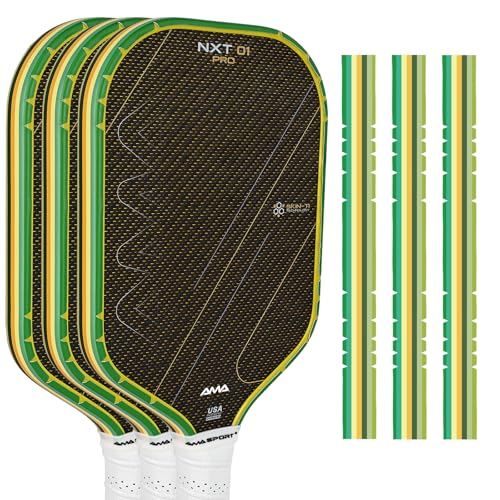 AMA SPORT Pickleball Paddle Edge Guard Tape with Stripes 3 Pack Edge Protection Tapes 26mm Width Paddle Edge Cover Perfectly Fits Curved Edge Without Wrinkling (Stripes Green)
