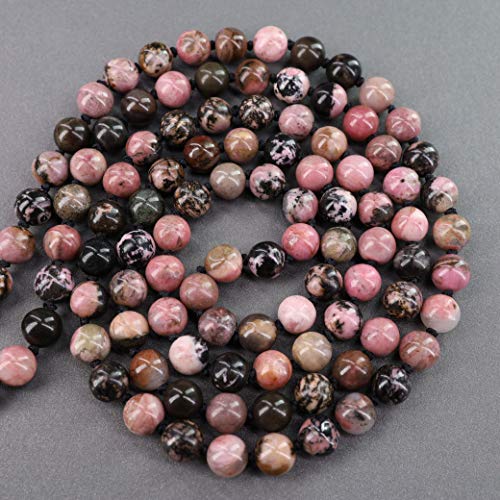 Coai Hand Knotted Tassel Black Veins Rhodonite Stone 108 Mala Beads Necklace #TOP4