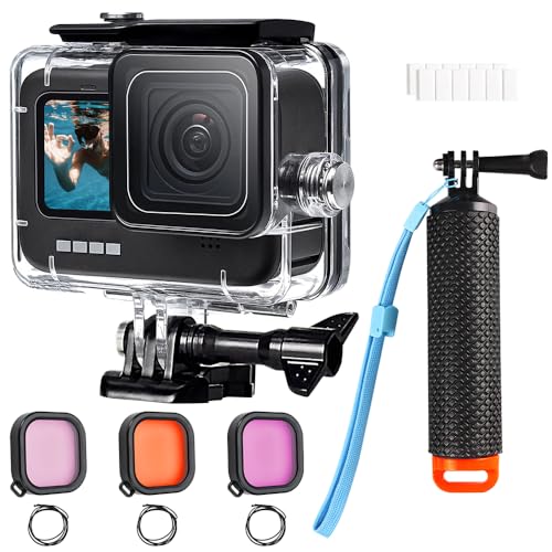 WOTOW 50M/164FT Waterproof Housing Case for GoPro Hero 13/12/11/10/9, Underwater Protective Dive Housing Shell with 3 Dive Filters & Floating Hand Grip for Scuba Snorkeling Deep Diving