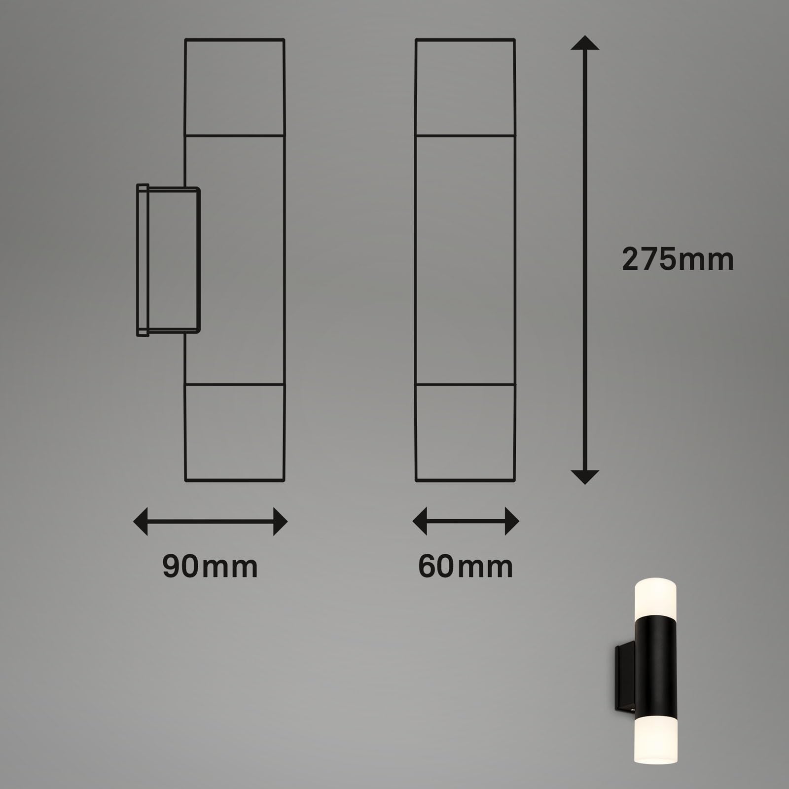 BRILONER – LED Lampe Badezimmer Schwarz, 27,5 cm, IP44 Spritzwasserschutz, Warmweißes Licht, Wandlampe, Wandleuchte Innen, Spiegelleuchte Bad, LED Licht, Badlampe, Spiegellampe (Packung mit 2)