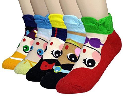 JJMax Princess Series Character Socks: Elsa, Anna, Ariel, Snow White, Jasmine, 5 Princesses Set, One Size