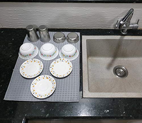 Image of Store2508 Microfiber Reversible Dish Drying Mat Pack of 3 38x51 Cm Each 5 Pcs Silicone Heat Resistant Mats for Kitchen