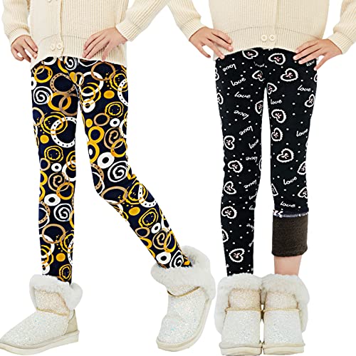 Girls Fleece Lined Leggings Kids Winter Warm Full Length Pants for 3-12 Years