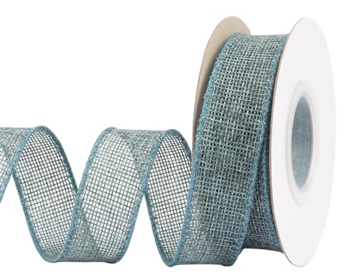 Joycrosso Burlap Wired Edge Ribbon 1 inch x 10 Yards, Teal, Ideal for Crafting, Gift Wrapping, Wreath, Christmas Tree, and Rustic Wedding Decorations