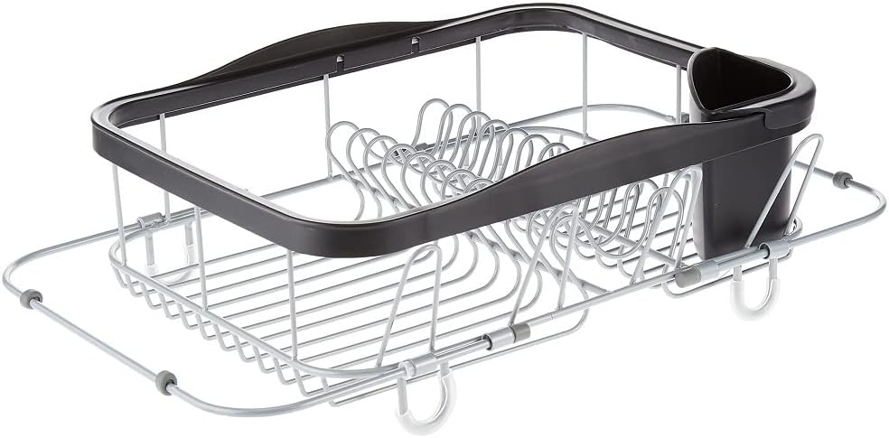 Umbra Sinkin Multi-Use Drying Rack – Dish Drainer Caddy with Removable Cutlery Holder Fits in Sink or on Counter top, Large, Black/Nickel