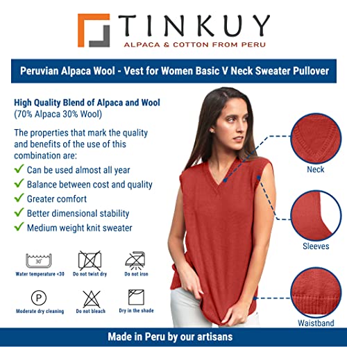 Image of TINKUY Peru Women's Alpaca Wool V-Neck Sweater Vest - Soft Knitted Pullover - Authentic Peruvian Wool - Sizes S-2XL