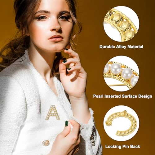 Image of PATIKIL Letter Brooch Pins, Pearl Initial Alphabet Letter Lapel Badges Pin for Women Men Girl Wife Suits