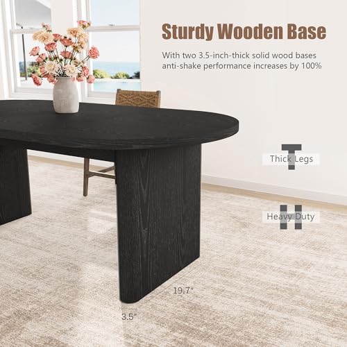 Image of GarveeHome Oval Dining Table for 6-8 People, Long Large Kitchen Table with Thick Sturdy Wooden Base, Farmhouse Dining Room Table for for Kitchen, Living Room, Office (63 inch Long,Black)