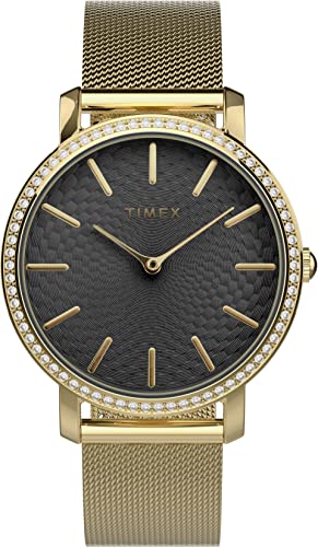 Timex Women's Transcend Celestial 34mm Watch, Gold/black, 34 mm Transcend with Crystals 3-Hand Mesh Band Watch