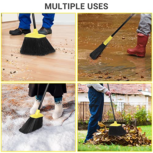 12 Pcs Heavy Duty Broom Bulk 53 Inch Commercial Angle Brooms For Sweeping Indoor Outdoor Broom With Long Handle Black Broom For Garage Courtyard Patio Lobby Mall Market Shop Sidewalk Floor (Yellow) #TOP5