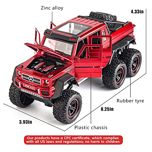 Image of ARNIYAVALA Diecast Toy Car1 /24 Benz G63 AMG 6x6 V12 Off-Road Pickup Scale Model,Pull Back Vehicles Alloy Simulation Supercar with Lights and Sound Also for Car Dashboard,Kids,Adult-RED