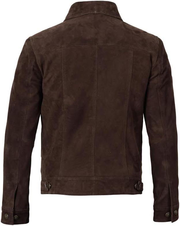 Miniatura 4 de Blingsoul Brown Suede Jacket Men - Chaqueta de piel de cordero real negra para hombres