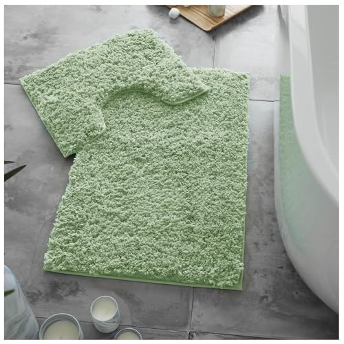 GC GAVENO CAVAILIA Bath Mat Non Slip - 2 Piece Bathroom Mat Set - Super Absorbent Toilet Rug - Quick Drying Bath Mat - Machine Washable - Sage Green (50X80, 50X40)