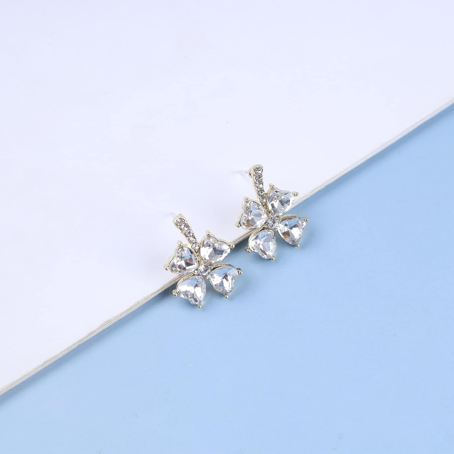 Vintage Crystal Flower Earrings Rhinestone Flower Stud Earrings Gold Crystal Petal Earrings Sparkly Cz Bridal Earrings Jewelry for Women - Image 3