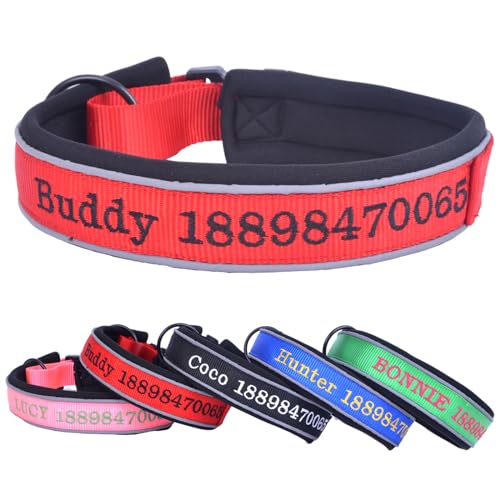 Verstellbar Breit Hundehalsband Personalisiert Bestickter Name und Telefonnummer mit Neopren Gepolstert Hundehalsband für Große Mittlere Kleine Hunde Welpe