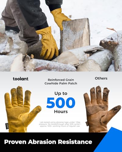 image for toolant Winter Leather Work Gloves for Men, 100% Grain Cowhide with Wa
