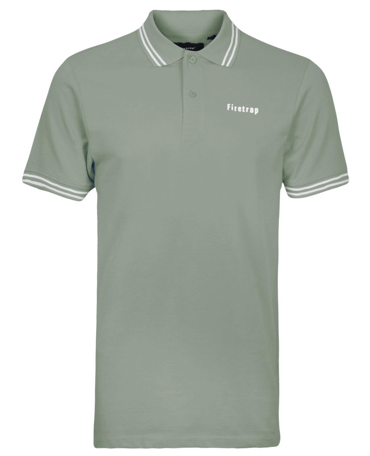 Firetrap Men's Sage Polo Shirt Cotton Polos Tshirt Short Sleeve Summer Ribbed Tipping Collar Tshirts Top L