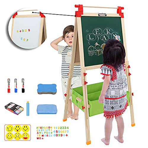 Tableau Enfant Double Face, Chevalet Enfant Magnetique Peinture Réglable en Hauteur, Tableau Multifonctions avec Rangement en tissu | Accessoires Jouet Educatif Cover