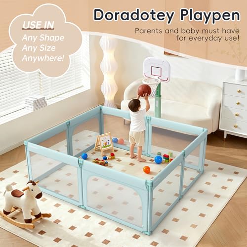 Image of Doradotey 8-Panel Foldable Baby Playpen for Toddlers 1-3, Adjustable Shape Large 79x71 Indoor Playard, No Tools Assembly, 360 Breathable Mesh, Separate Washable Panels Safety Fence, Green