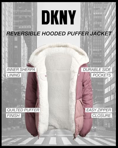 DKNY Girls' Reversible Puffer Jacket - Quilted Bubble to Sherpa Hooded Winter Coat - Warm Outerwear Jackets for Girls (7-16)3