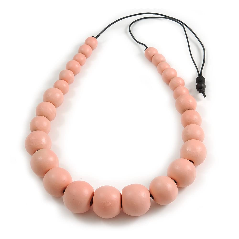 Avalaya Collana in corda nera con perline in legno rosa pastello – 84 cm max/regolabile