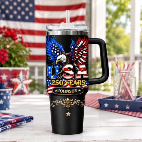 Image of Personalized 250th Anniversary Of America Tumbler - Custom Patriotic USA Flag 1776-2026 Gifts - US Eagle Freedom Tumbler 40oz A16 - American Flag Independence Celebration Gifts For Men, Women