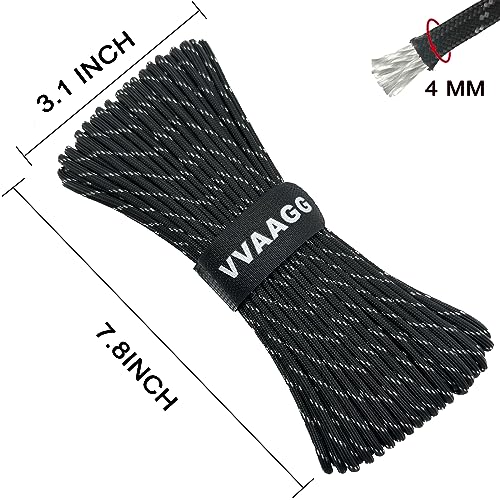 VVAAGG 550 Paracord 100FT 4mm Durable Camping Rope, Tent Rope, Clothsline Rope, Marine Weatherproof Rope, Nylon Parachute Cord Rope (Black with White)