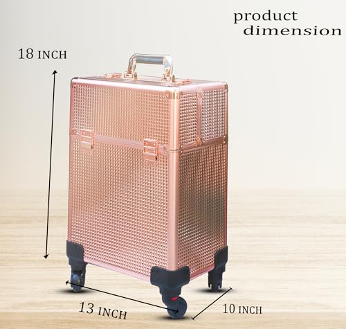 Image of Adson Multifunctional Professional Beauty Makeup Artist Rolling Cosmetic Aluminium Vanity Trolley Beauty Train case Makeup Cosmetic Trolley Hairstylist Travel Organizer (Rose Gold)