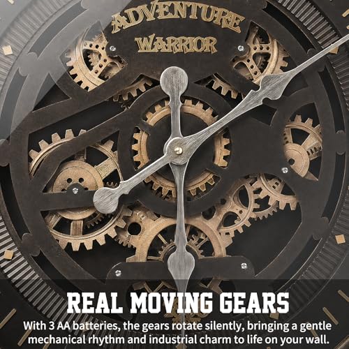 Image of 23 inch Oversized Wall Clock with Moving Gears, Industrial Steampunk Decor