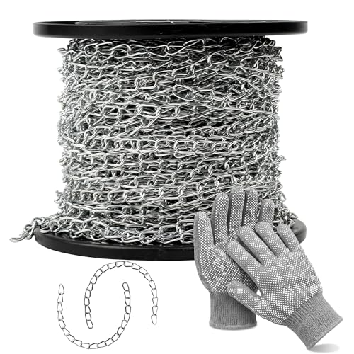 230ft Jack Chain for Hanging, Galvanized Steel Small Chain for Hanging Baskets, Pictures, Bird Feeders, Plants, Lights, Light Duty Chain for Hanging with Extra Gloves