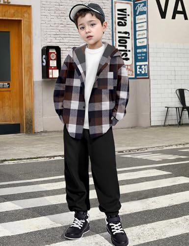 Boys Clothes Hoodie Plaid Patchwork Button Down Long-sleeve Shirt + Sweatpants Fall Winter Kids Boys 2Pcs Outfits Sets2
