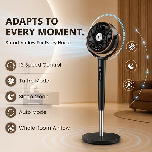 Image of FASTRON 3D Air Circulation Tower Fan with Mood Lamp & Voice Prompt, 120 Oscillation, Silent 20dB BLDC Motor, 12 Speeds, Remote & 12 Hrs Timer for Bedroom & Hall