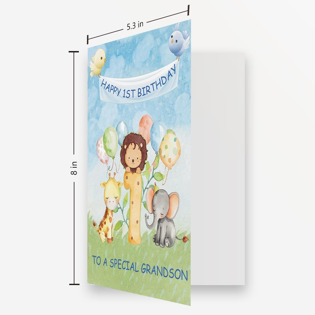 OJsensai Happy 1st Birthday Card for Grandson, Great 1 Years Old Bday Gifts from Grandma Grandpa, Best Bday Gift Ideas for 1 Years Old Grandson - Image 2