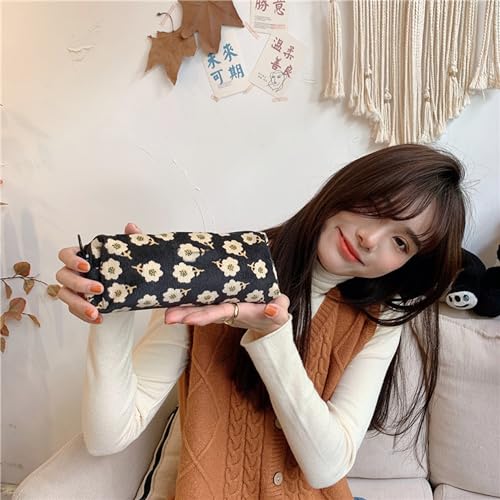 Image of Pencil Case Pen Case Office College School Storage Bag Pouch Holder Box Organizer Makeup Pouch Cosmetic Bag Aesthetic floral flower Cute Pencil Case for Girls Boys Kids (Black plum blossom)